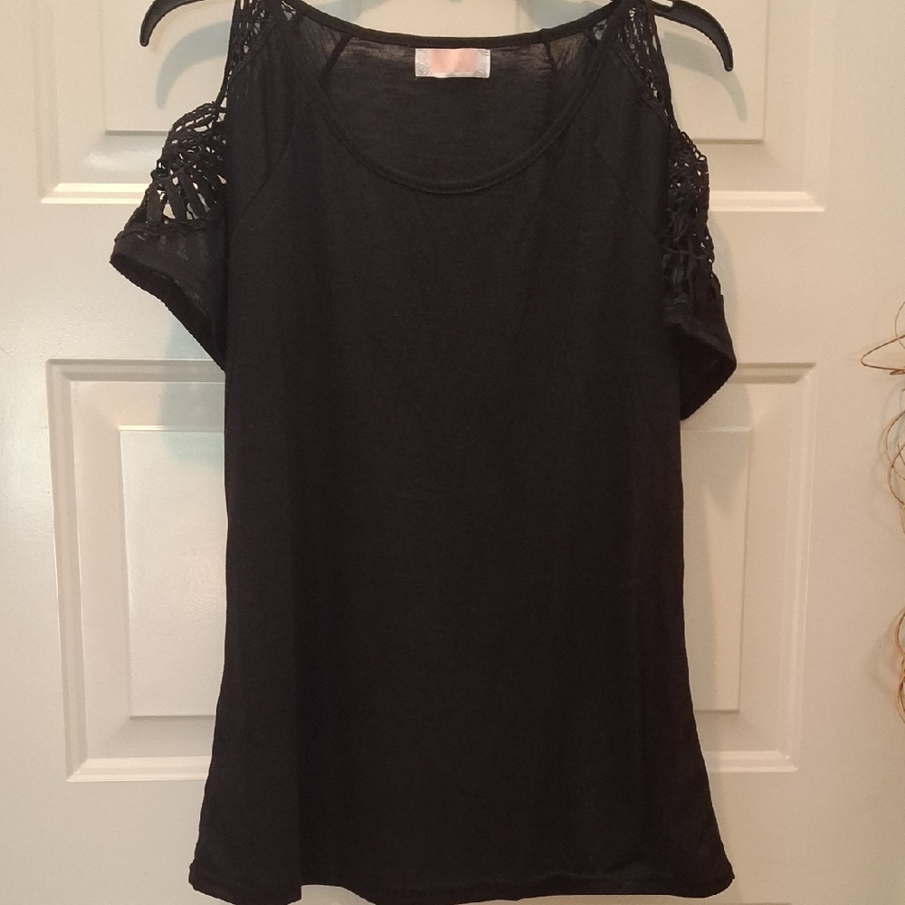 Black Lace Cold Shoulder Top-NWOT